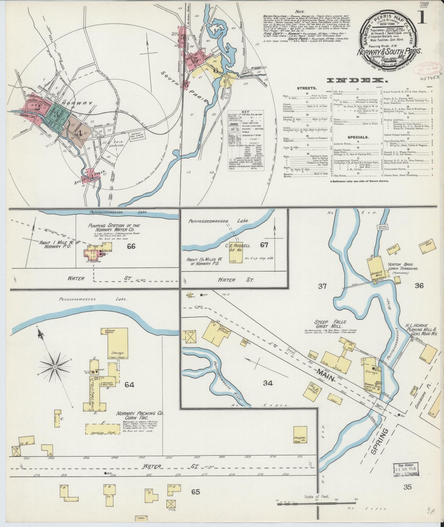 Sanborn Fire Insurance Map from Norway, Oxford County, Maine (1892), Sheet #0001 - Complete Map Set gallery image, historic Sanborn map, vintage wall art, Maine Maine