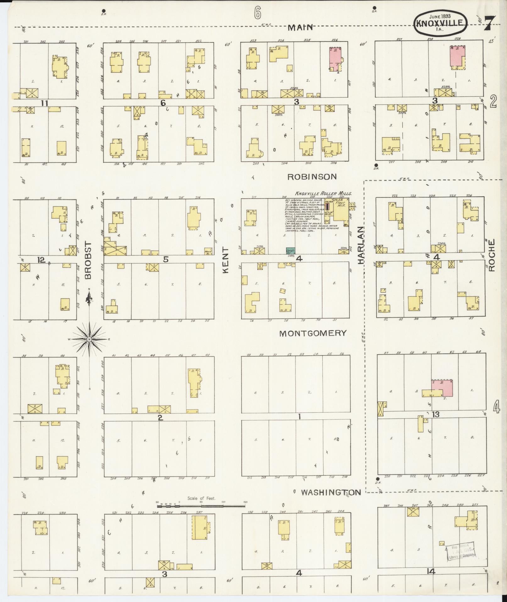 Sanborn Fire Insurance Map from Knoxville, Marion County, Iowa (1893), Sheet #0007 - Historic Sanborn Fire Insurance Map Print, vintage old map wall art