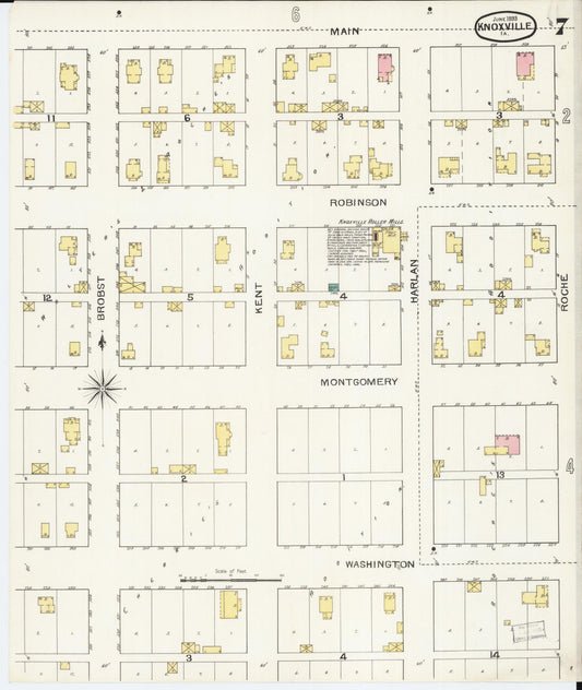 Sanborn Fire Insurance Map from Knoxville, Marion County, Iowa (1893), Sheet #0007 - Historic Sanborn Fire Insurance Map Print, vintage old map wall art