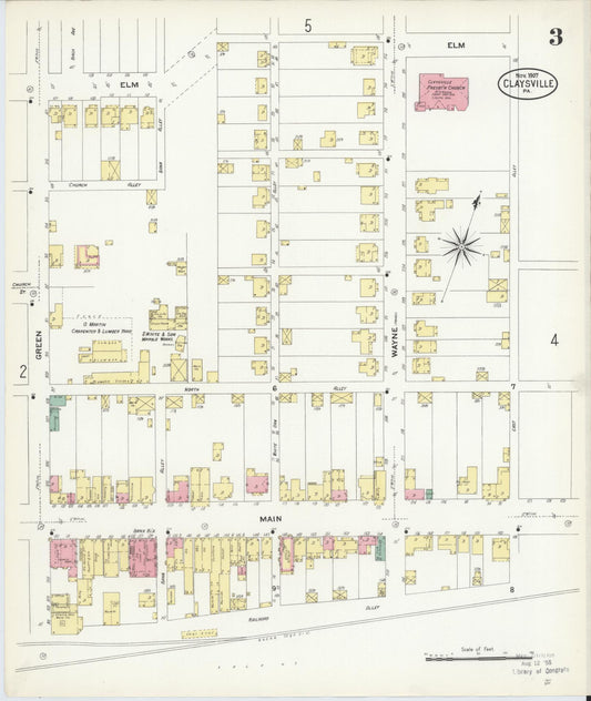 Sanborn Fire Insurance Map from Claysville, Washington County, Pennsylvania (1907), Sheet #0003 - Historic Sanborn Fire Insurance Map Print, vintage old map wall art, antique decor, genealogy gift, Pennsylvania Pennsylvania map