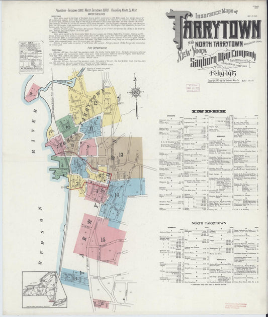 Sanborn Fire Insurance Map from Tarrytown, Westchester County, New York (1915), Sheet #0001 - Historic Sanborn Fire Insurance Map Print, vintage old map wall art, antique decor, genealogy gift, New York New York map