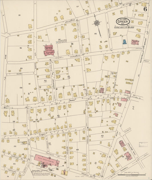 Sanborn Fire Insurance Map from Greer, Greenville and Spartanburg Counties, South Carolina (1922), Sheet #0006 - Historic Sanborn Fire Insurance Map Print, vintage old map wall art, antique decor, genealogy gift, South Carolina South Carolina map