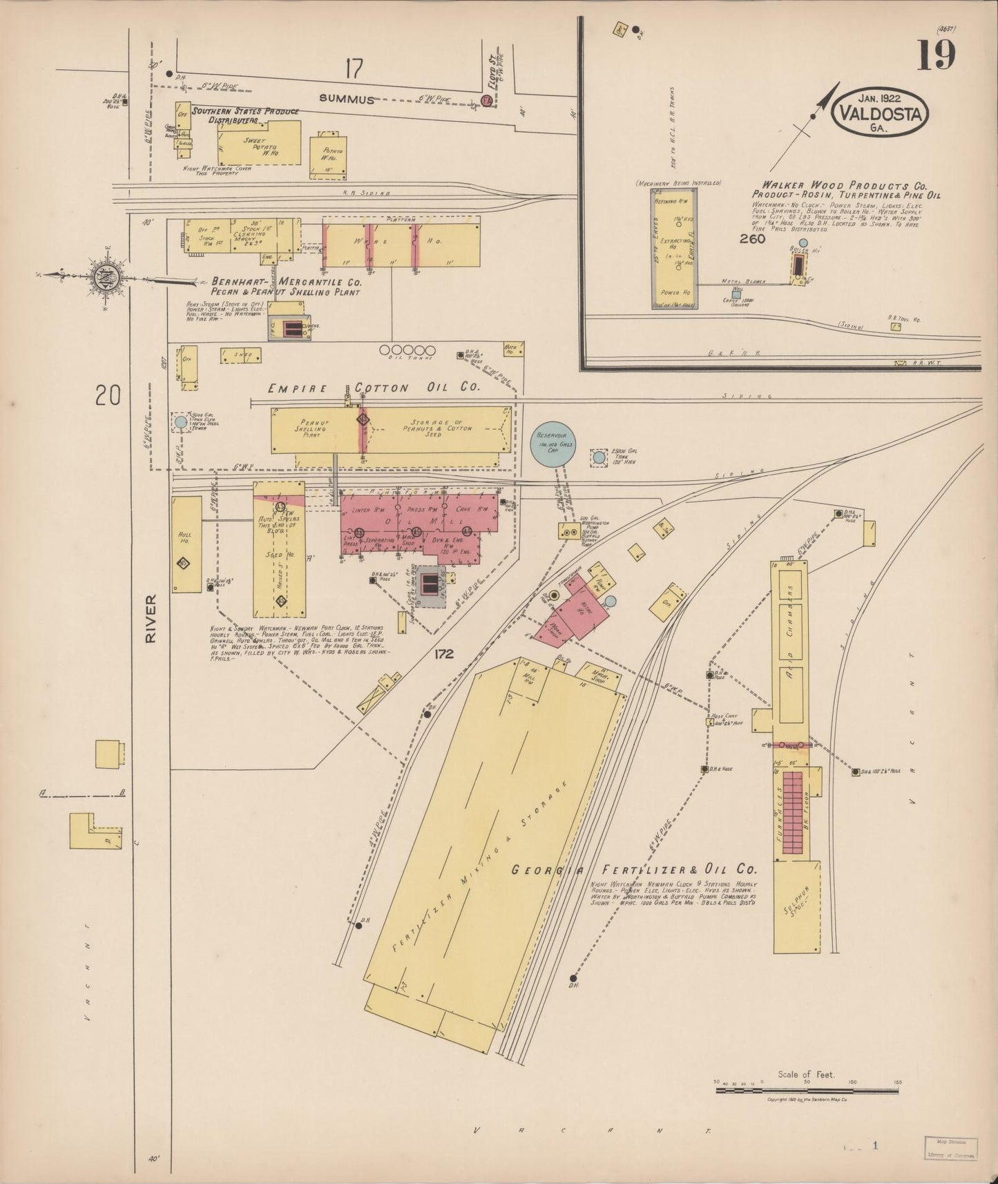 Sanborn Fire Insurance Map from Valdosta, Lowndes County, Georgia (1922), Sheet #0019 - Complete Map Set gallery image, historic Sanborn map, vintage wall art, Georgia Georgia