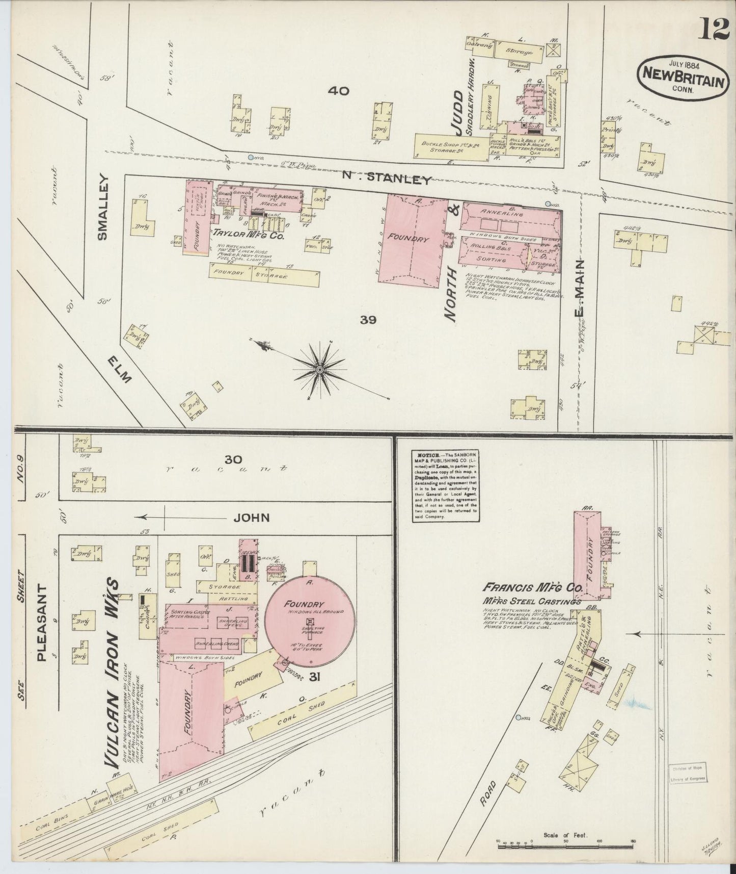 Sanborn Fire Insurance Map from New Britain, Hartford County, Connecticut (1884), Sheet #0012 - Complete Map Set gallery image, historic Sanborn map, vintage wall art, Connecticut Connecticut