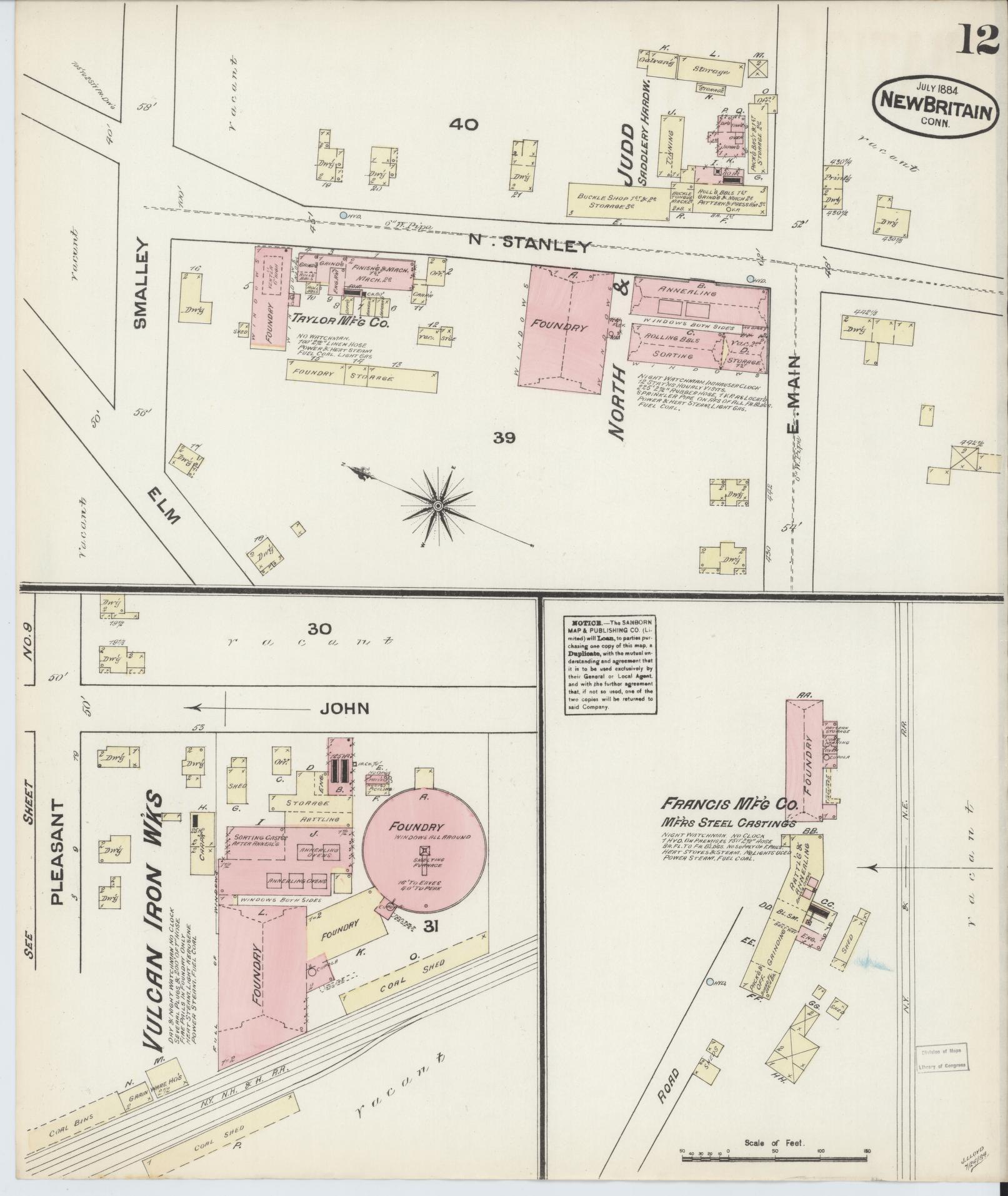 Sanborn Fire Insurance Map from New Britain, Hartford County, Connecticut (1884), Sheet #0012 - Complete Map Set gallery image, historic Sanborn map, vintage wall art, Connecticut Connecticut