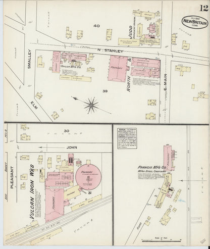 Sanborn Fire Insurance Map from New Britain, Hartford County, Connecticut (1884), Sheet #0012 - Complete Map Set gallery image, historic Sanborn map, vintage wall art, Connecticut Connecticut