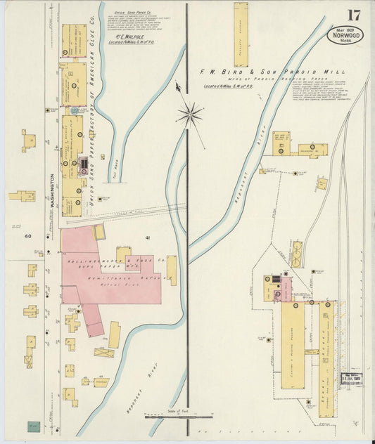Sanborn Fire Insurance Map from Norwood, Norfolk County, Massachusetts (1909), Sheet #0017 - Historic Sanborn Fire Insurance Map Print, vintage old map wall art, antique decor, genealogy gift, Massachusetts Massachusetts map