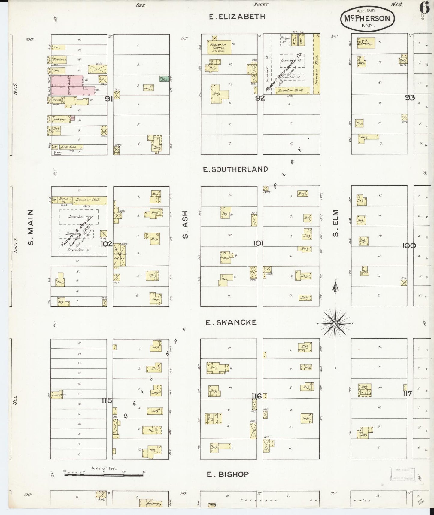 Sanborn Fire Insurance Map from Mcpherson, Mcpherson County, Kansas (1887), Sheet #0006 - Complete Map Set gallery image, historic Sanborn map, vintage wall art, Kansas Kansas