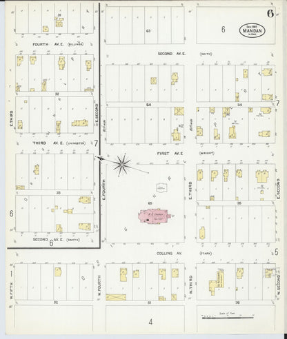Sanborn Fire Insurance Map from Mandan, Morton County, North Dakota (1907), Sheet #0006 - Complete Map Set gallery image, historic Sanborn map, vintage wall art, North Dakota North Dakota