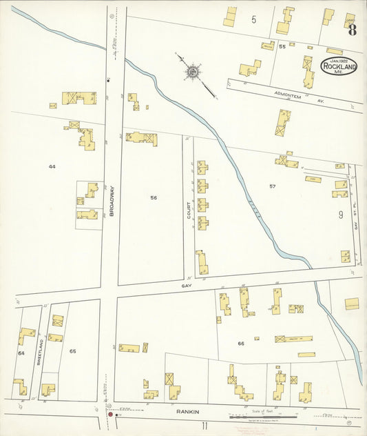 Sanborn Fire Insurance Map from Rockland, Knox County, Maine (1922), Sheet #0008 - Historic Sanborn Fire Insurance Map Print, vintage old map wall art, antique decor, genealogy gift, Maine Maine map