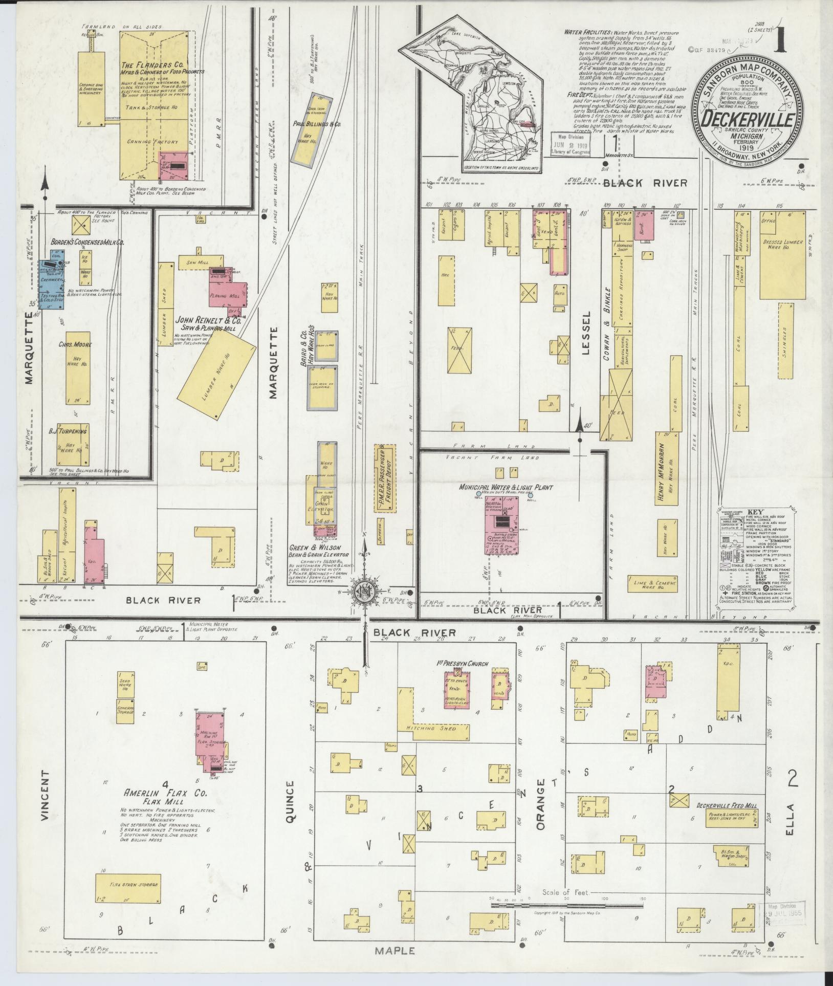 Sanborn Fire Insurance Map from Deckerville, Sanilac County, Michigan. (1919) – Historic Sanborn Fire Insurance Map Print