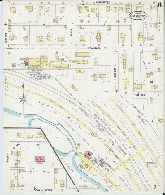 Sanborn Fire Insurance Map from Stevens Point, Portage County, Wisconsin (1898), Sheet #0006 - Historic Sanborn Fire Insurance Map Print, vintage old map wall art, antique decor, genealogy gift, Wisconsin Wisconsin map