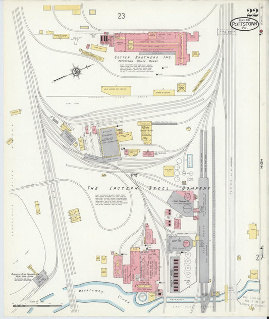Sanborn Fire Insurance Map from Pottstown, Montgomery County, Pennsylvania (1916), Sheet #0022 - Historic Sanborn Fire Insurance Map Print, vintage old map wall art, antique decor, genealogy gift, Pennsylvania Pennsylvania map