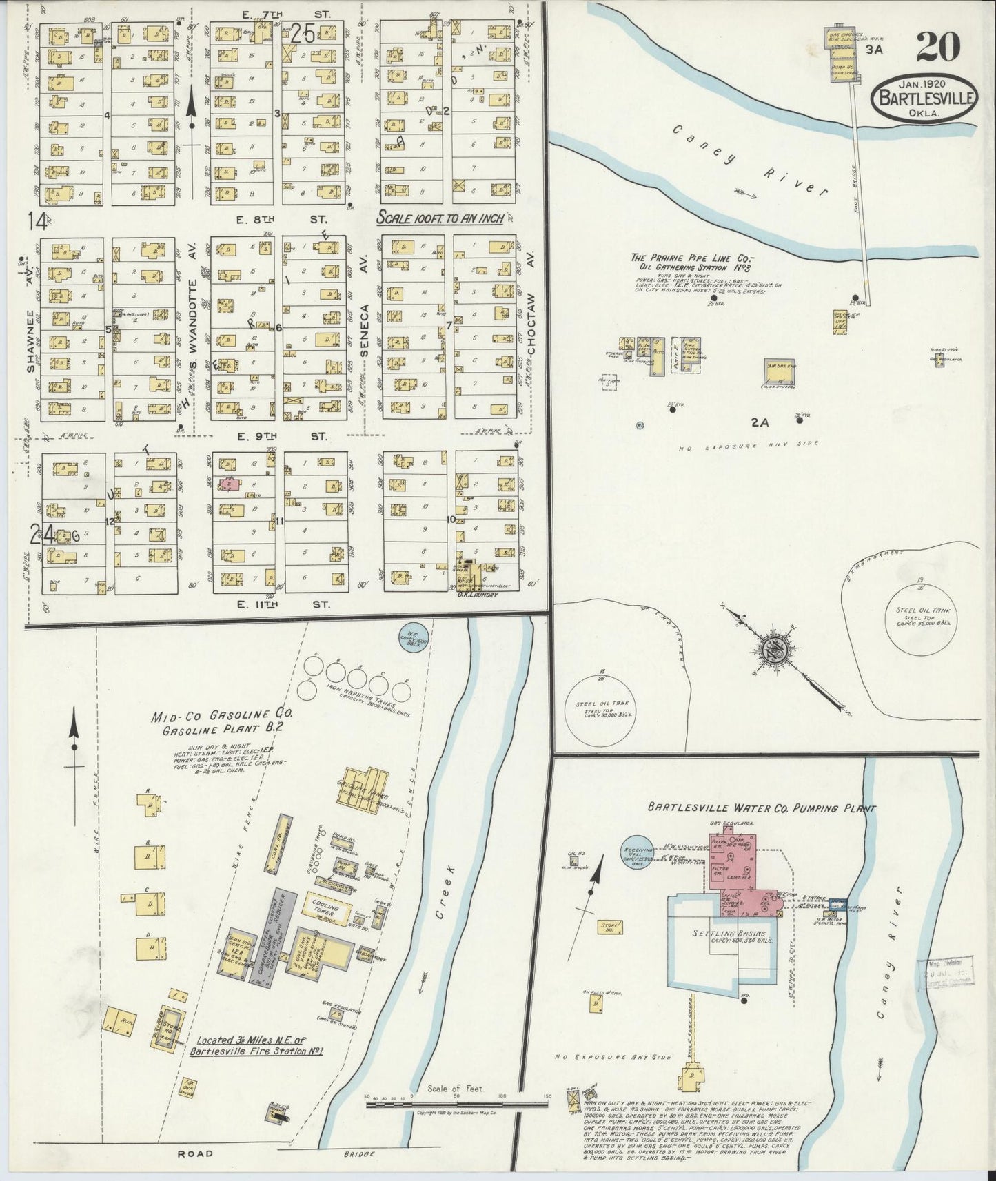 Sanborn Fire Insurance Map from Bartlesville, Washington County, Oklahoma (1920), Sheet #0020 - Historic Sanborn Fire Insurance Map Print, vintage old map wall art, antique decor, genealogy gift, Oklahoma Oklahoma map