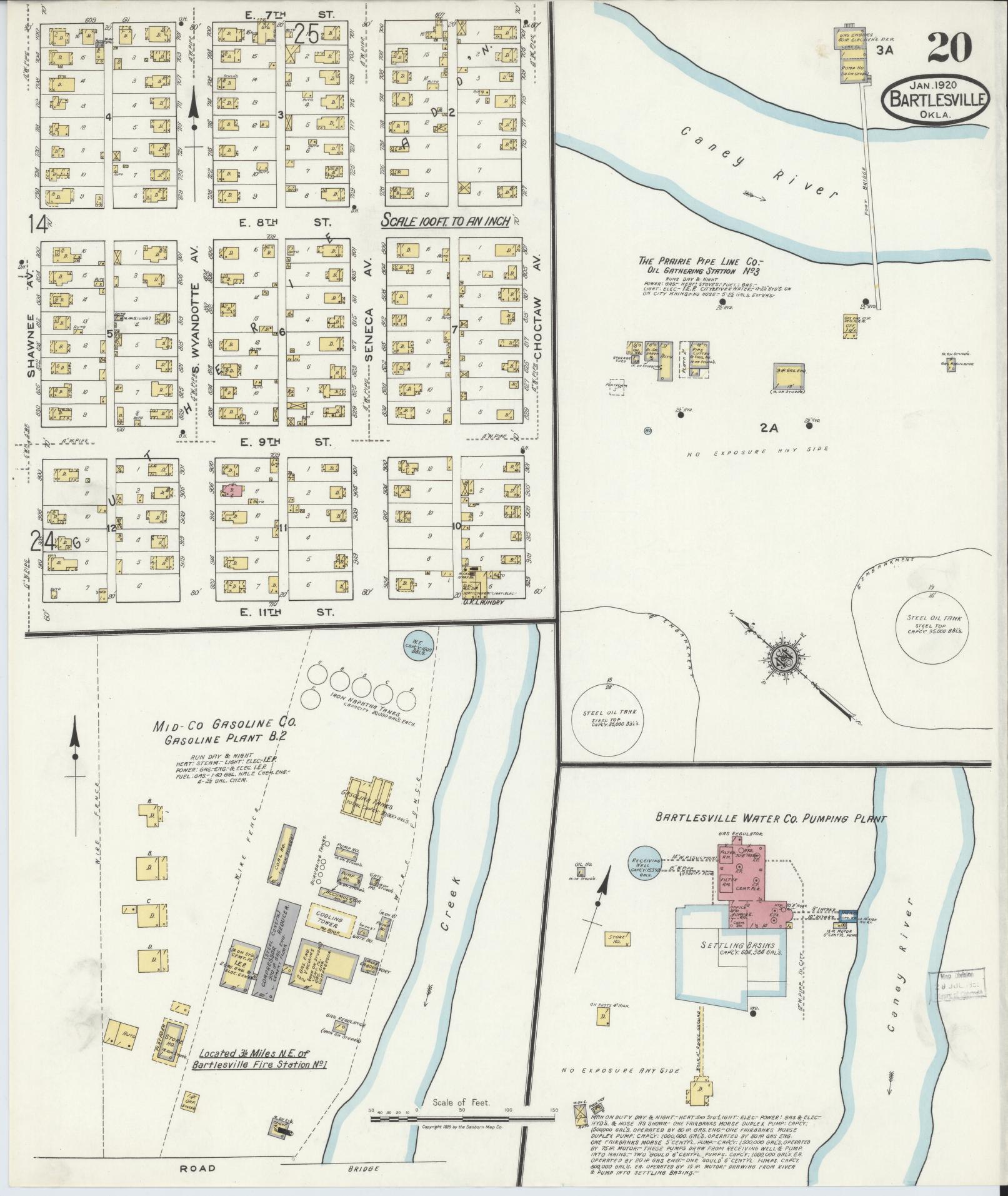Sanborn Fire Insurance Map from Bartlesville, Washington County, Oklahoma (1920), Sheet #0020 - Historic Sanborn Fire Insurance Map Print, vintage old map wall art, antique decor, genealogy gift, Oklahoma Oklahoma map