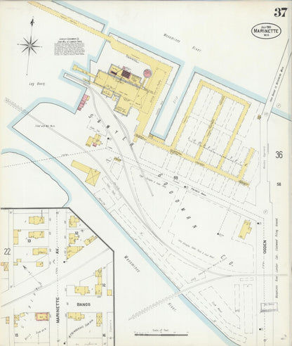 Sanborn Fire Insurance Map from Marinette, Marinette County, Wisconsin (1901), Sheet #0037 - Historic Sanborn Fire Insurance Map Print, vintage old map wall art, antique decor, genealogy gift, Wisconsin Wisconsin map