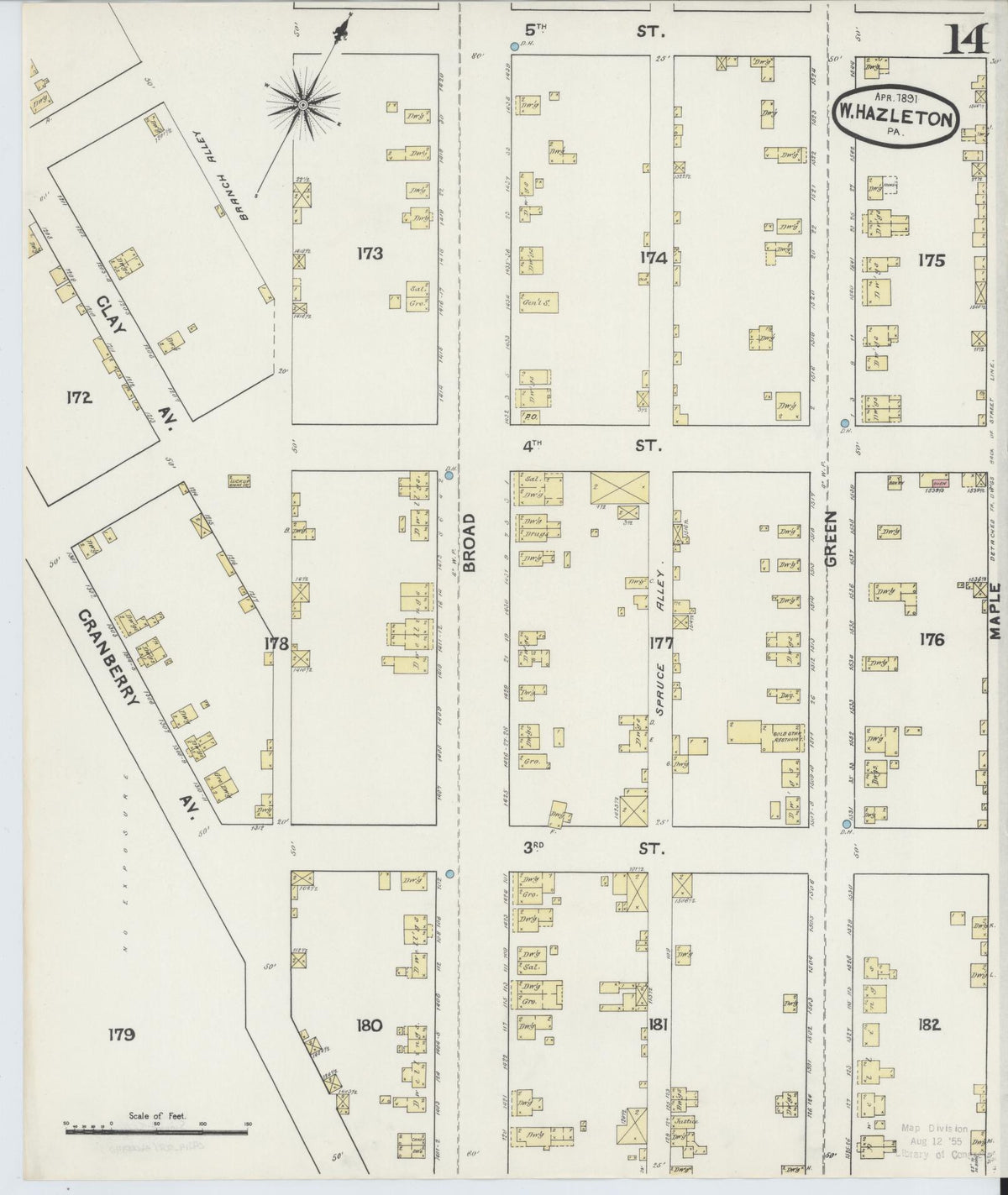 Sanborn Fire Insurance Map from Hazleton, Luzerne County, Pennsylvania (1891), Sheet #0014 - Historic Sanborn Fire Insurance Map Print, vintage old map wall art, antique decor, genealogy gift, Pennsylvania Pennsylvania map