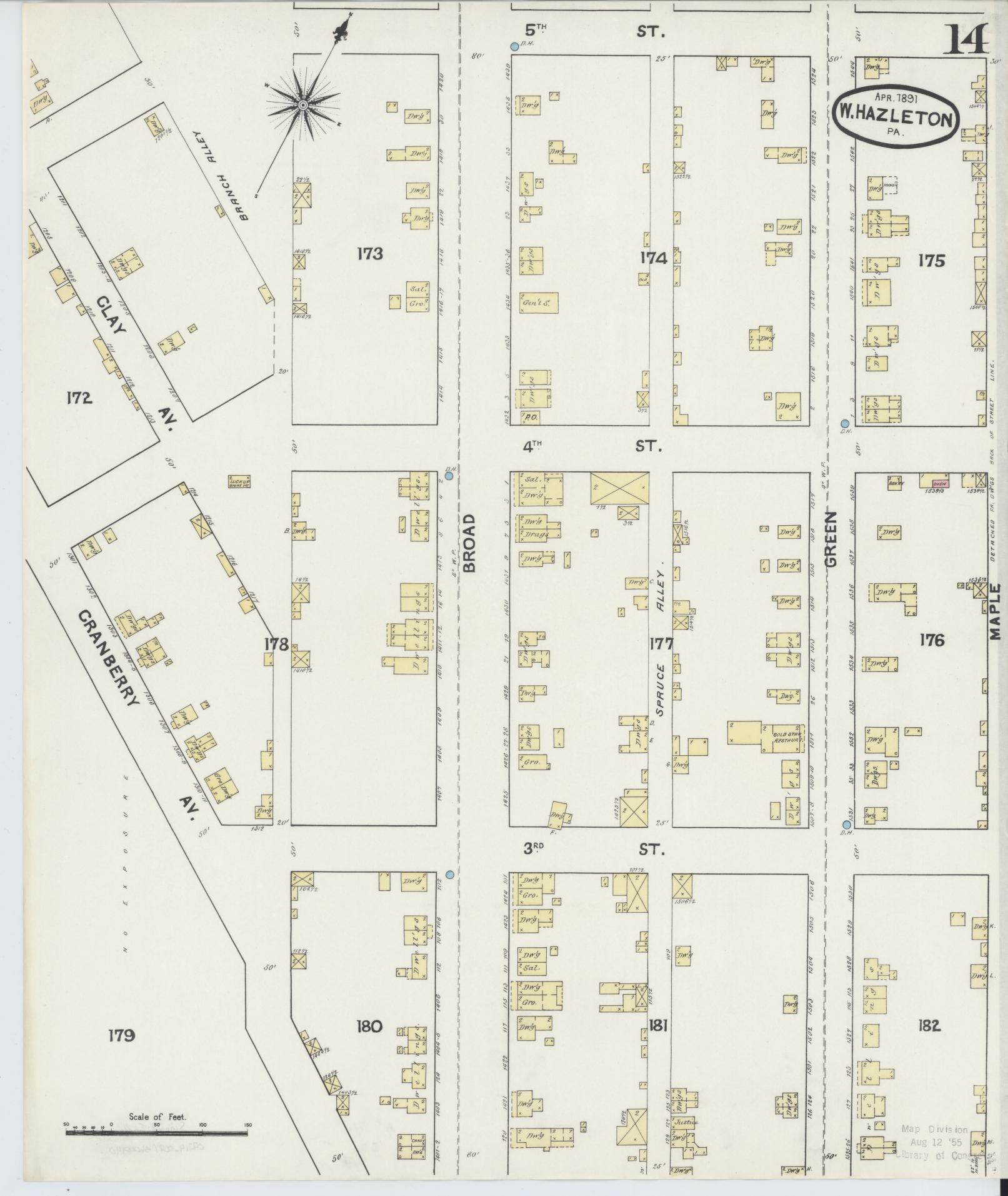 Sanborn Fire Insurance Map from Hazleton, Luzerne County, Pennsylvania (1891), Sheet #0014 - Historic Sanborn Fire Insurance Map Print, vintage old map wall art, antique decor, genealogy gift, Pennsylvania Pennsylvania map