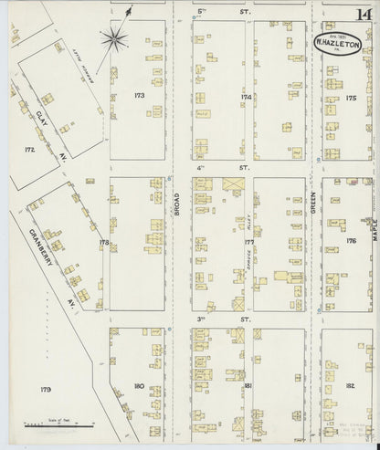 Sanborn Fire Insurance Map from Hazleton, Luzerne County, Pennsylvania (1891), Sheet #0014 - Historic Sanborn Fire Insurance Map Print, vintage old map wall art, antique decor, genealogy gift, Pennsylvania Pennsylvania map