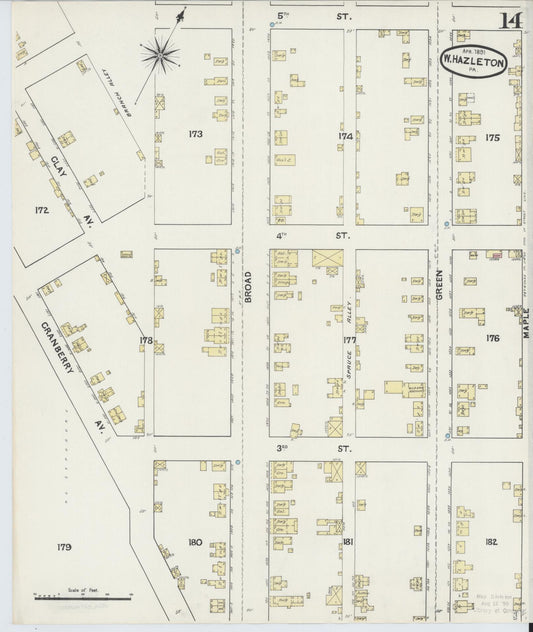 Sanborn Fire Insurance Map from Hazleton, Luzerne County, Pennsylvania (1891), Sheet #0014 - Historic Sanborn Fire Insurance Map Print, vintage old map wall art, antique decor, genealogy gift, Pennsylvania Pennsylvania map