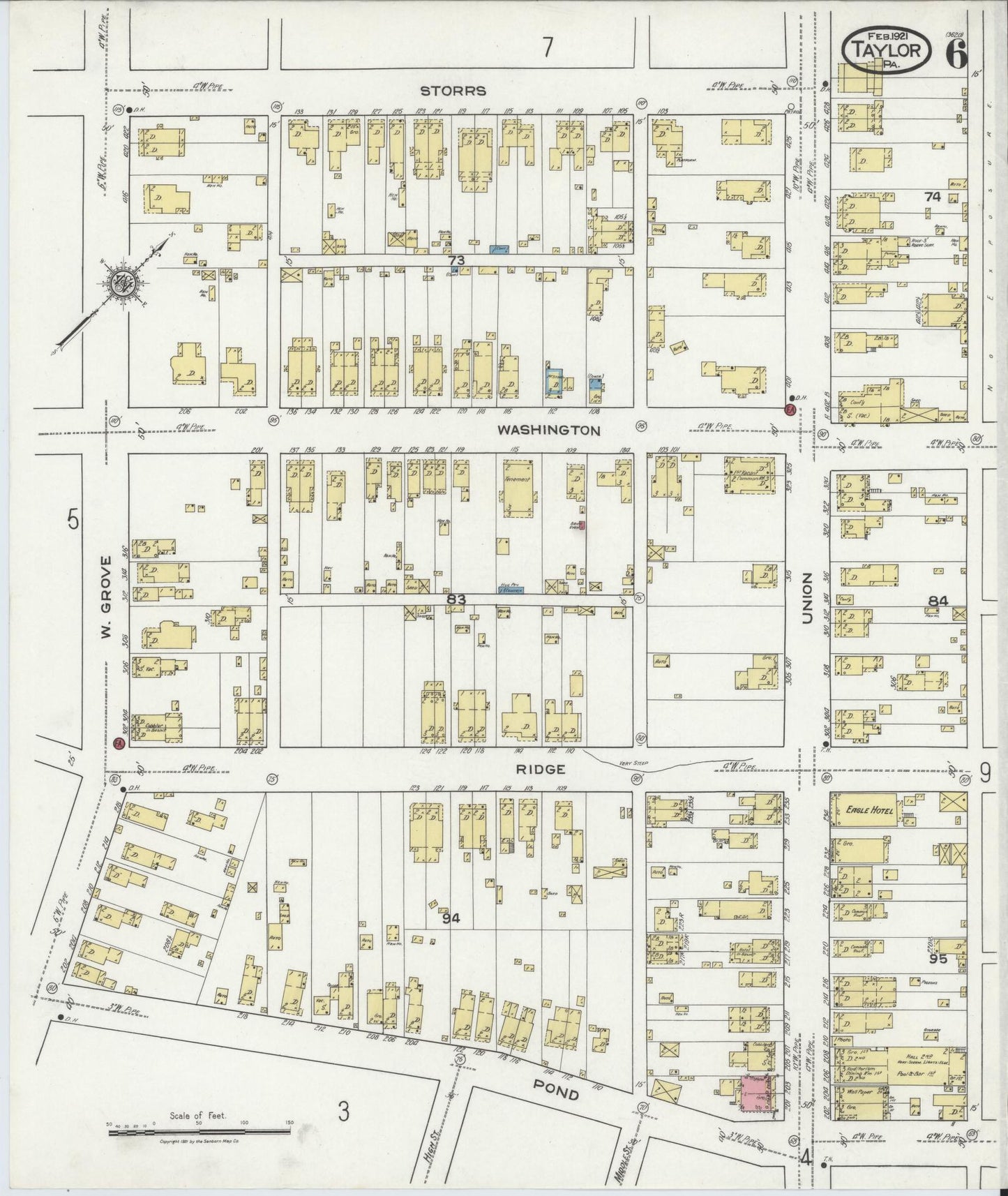 Sanborn Fire Insurance Map from Taylor, Lackawanna County, Pennsylvania (1921), Sheet #0006 - Complete Map Set gallery image, historic Sanborn map, vintage wall art, Pennsylvania Pennsylvania