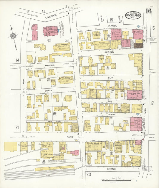 Sanborn Fire Insurance Map from Rockland, Knox County, Maine (1922), Sheet #0016 - Historic Sanborn Fire Insurance Map Print, vintage old map wall art, antique decor, genealogy gift, Maine Maine map