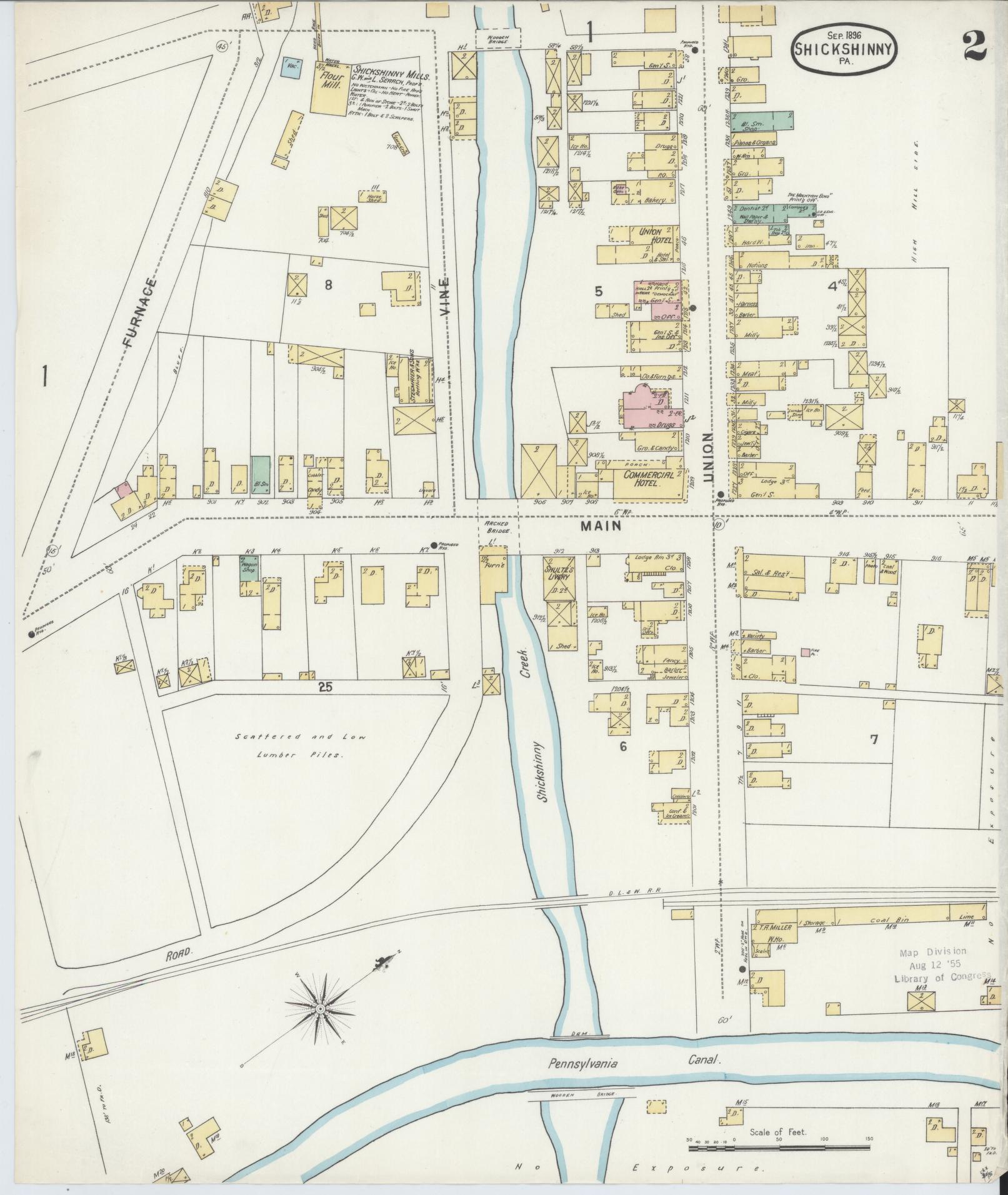 Sanborn Fire Insurance Map from Shickshinny, Luzerne County, Pennsylvania (1896), Sheet #0002 - Complete Map Set gallery image, historic Sanborn map, vintage wall art, Pennsylvania Pennsylvania
