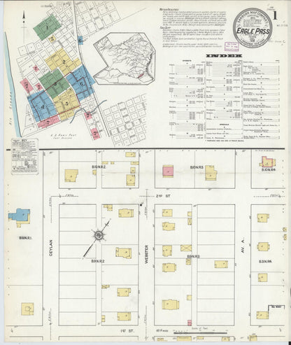Sanborn Fire Insurance Map from Eagle Pass, Maverick County, Texas (1916), Sheet #0001 - Complete Map Set gallery image, historic Sanborn map, vintage wall art, Texas Texas