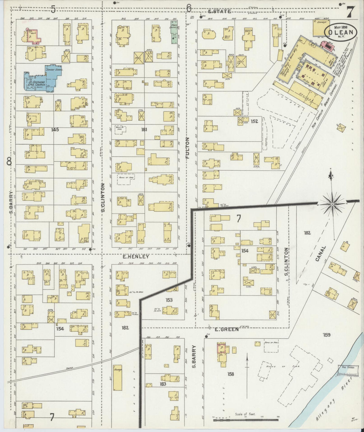 Sanborn Fire Insurance Map from Olean, Cattaraugus County, New York (1898), Sheet #0007 - Complete Map Set gallery image, historic Sanborn map, vintage wall art, New York New York