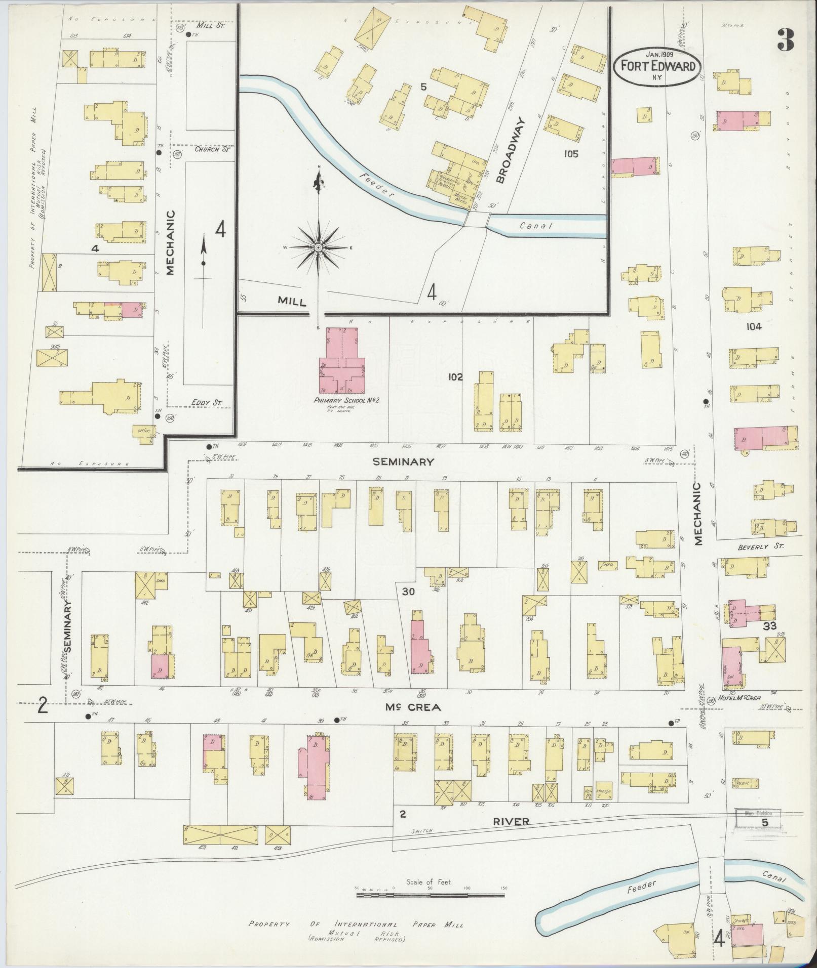 Sanborn Fire Insurance Map from Fort Edward, Washington County, New York (1909), Sheet #0003 - Historic Sanborn Fire Insurance Map Print, vintage old map wall art, antique decor, genealogy gift, New York New York map
