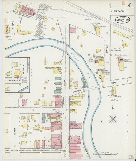 Sanborn Fire Insurance Map from Ligonier, Noble County, Indiana (1892), Sheet #0004 - Historic Sanborn Fire Insurance Map Print, vintage old map wall art, antique decor, genealogy gift, Indiana Indiana map