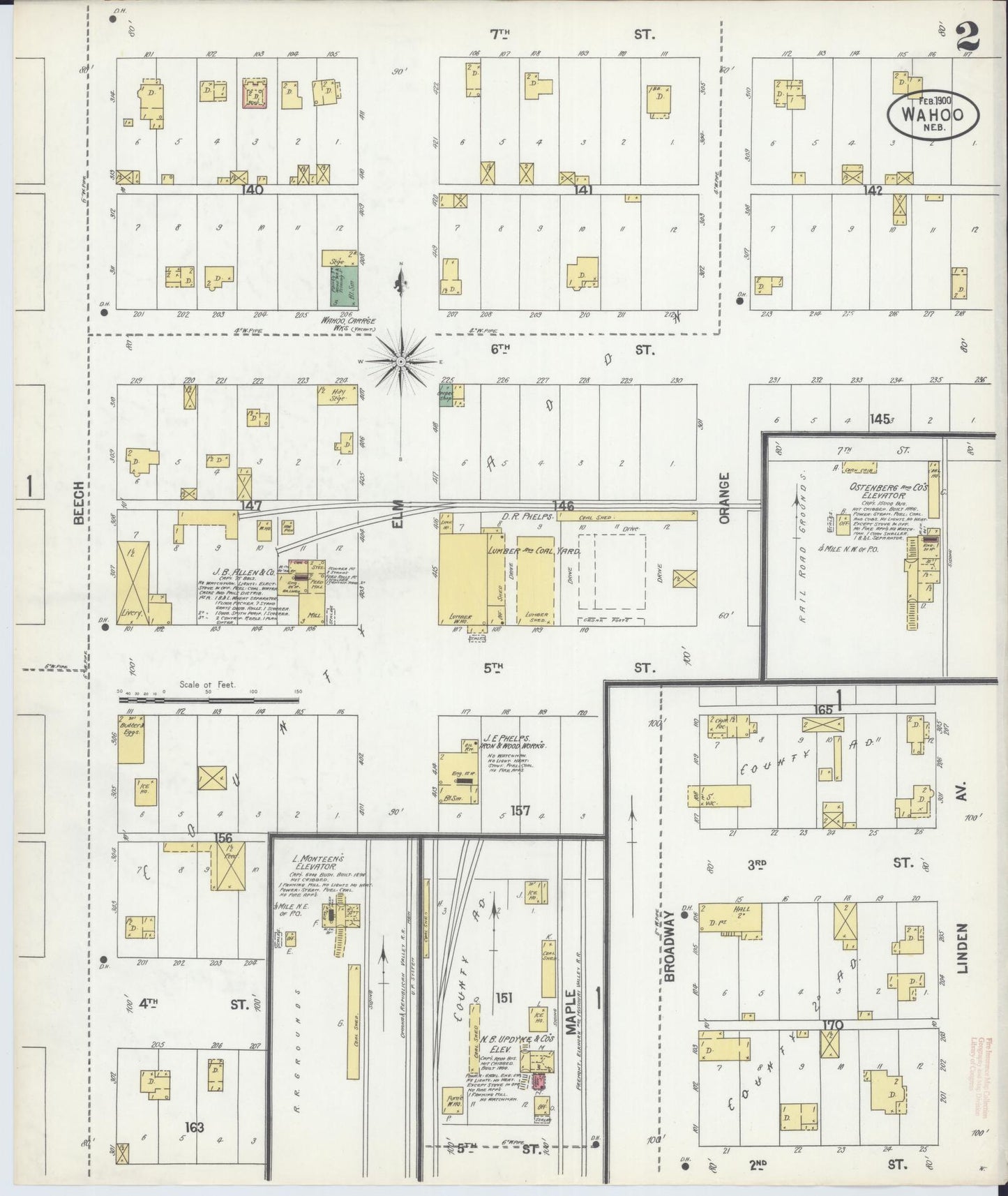 Sanborn Fire Insurance Map from Wahoo, Saunders County, Nebraska (1900), Sheet #0002 - Historic Sanborn Fire Insurance Map Print, vintage old map wall art, antique decor, genealogy gift, Nebraska Nebraska map