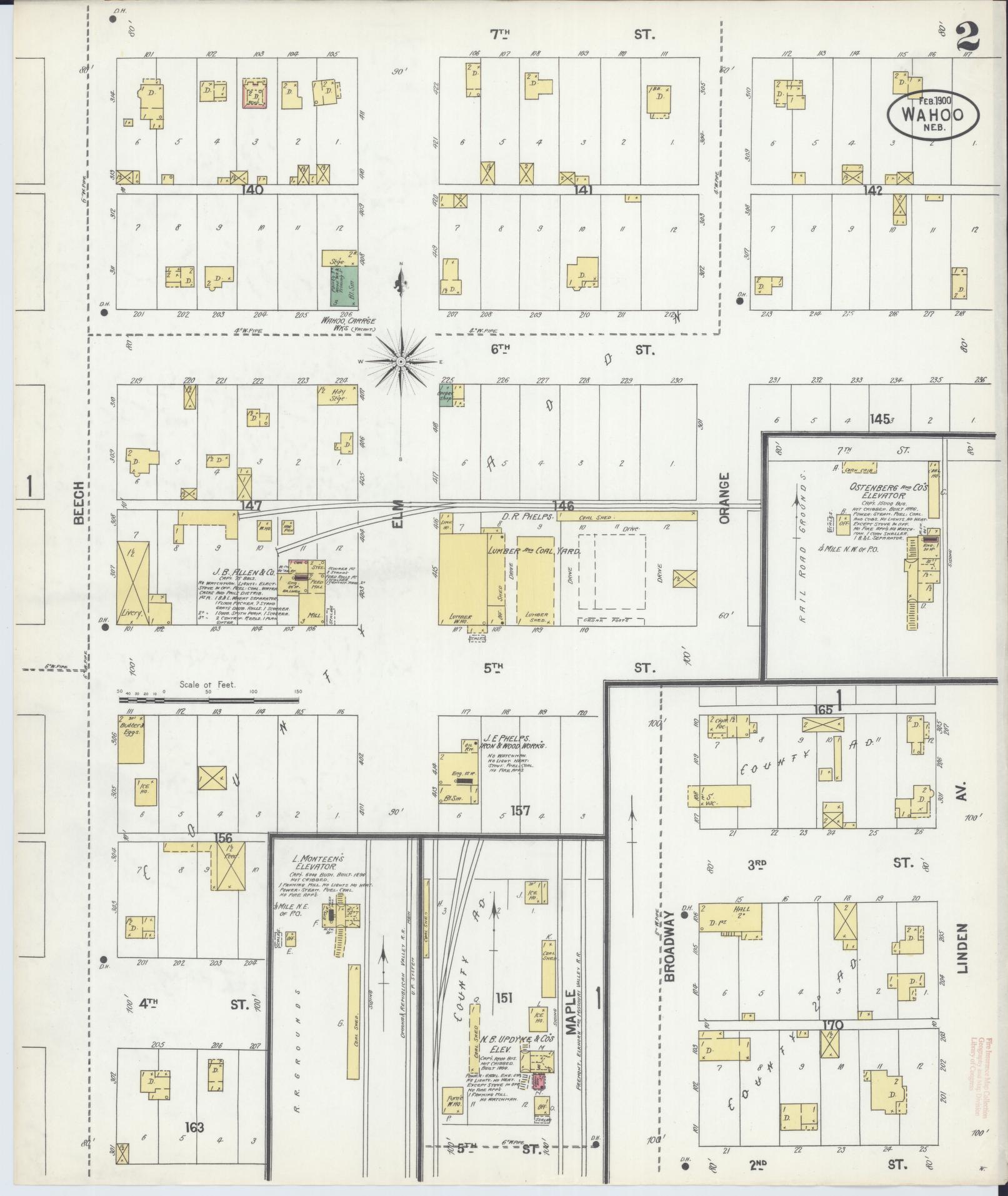 Sanborn Fire Insurance Map from Wahoo, Saunders County, Nebraska (1900), Sheet #0002 - Historic Sanborn Fire Insurance Map Print, vintage old map wall art, antique decor, genealogy gift, Nebraska Nebraska map