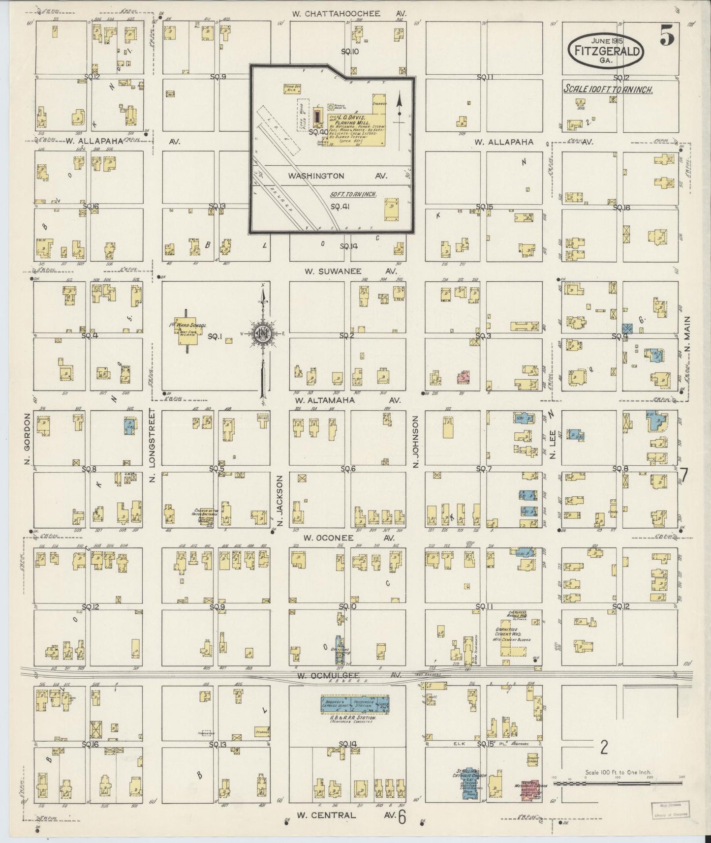 Sanborn Fire Insurance Map from Fitzgerald, Ben Hill County, Georgia (1915), Sheet #0005 - Complete Map Set gallery image, historic Sanborn map, vintage wall art, Georgia Georgia