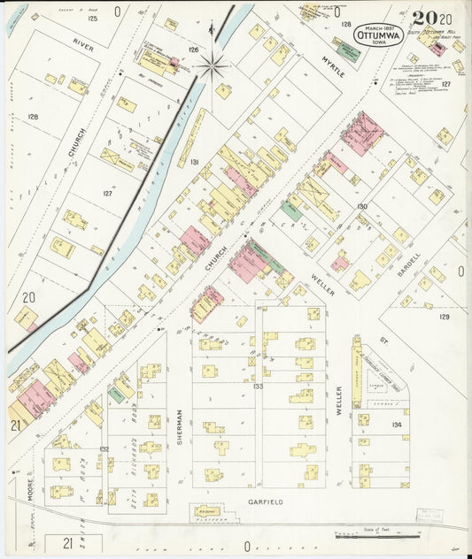 Sanborn Fire Insurance Map from Ottumwa, Wapello County, Iowa (1897), Sheet #0020 - Historic Sanborn Fire Insurance Map Print, vintage old map wall art