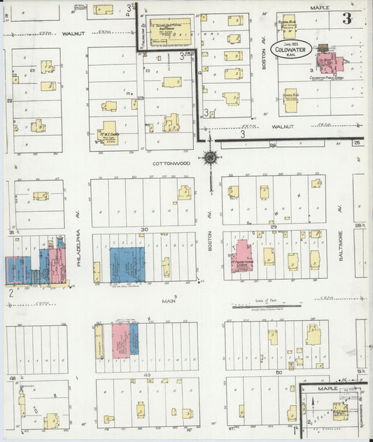 Sanborn Fire Insurance Map from Coldwater, Comanche County, Kansas (1923), Sheet #0003 - Historic Sanborn Fire Insurance Map Print, vintage old map wall art, antique decor, genealogy gift, Kansas Kansas map