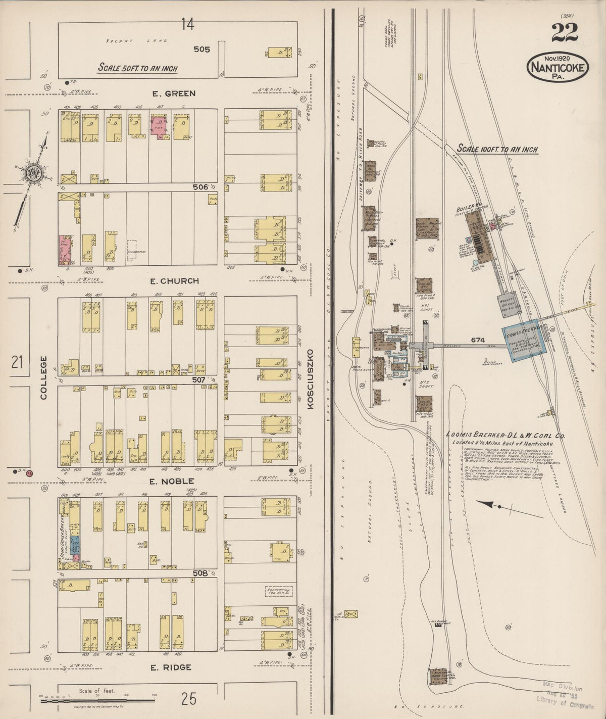 Sanborn Fire Insurance Map from Nanticoke, Luzerne County, Pennsylvania (1920), Sheet #0022 - Historic Sanborn Fire Insurance Map Print, vintage old map wall art, antique decor, genealogy gift, Pennsylvania Pennsylvania map
