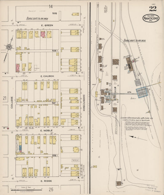 Sanborn Fire Insurance Map from Nanticoke, Luzerne County, Pennsylvania (1920), Sheet #0022 - Historic Sanborn Fire Insurance Map Print, vintage old map wall art, antique decor, genealogy gift, Pennsylvania Pennsylvania map