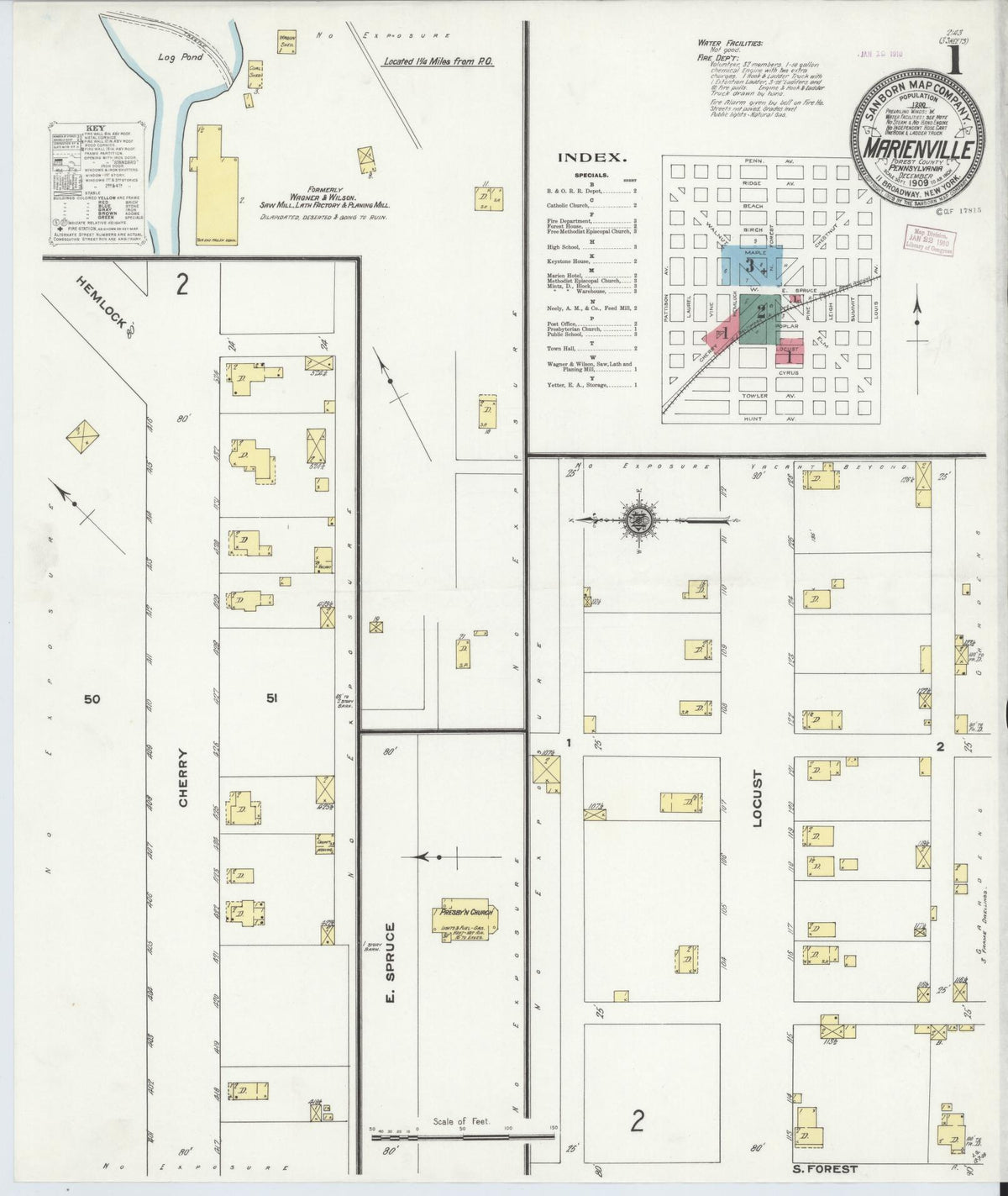 Sanborn Fire Insurance Map from Marienville, Forest County, Pennsylvania (1909), Sheet #0001 - Complete Map Set gallery image, historic Sanborn map, vintage wall art, Pennsylvania Pennsylvania
