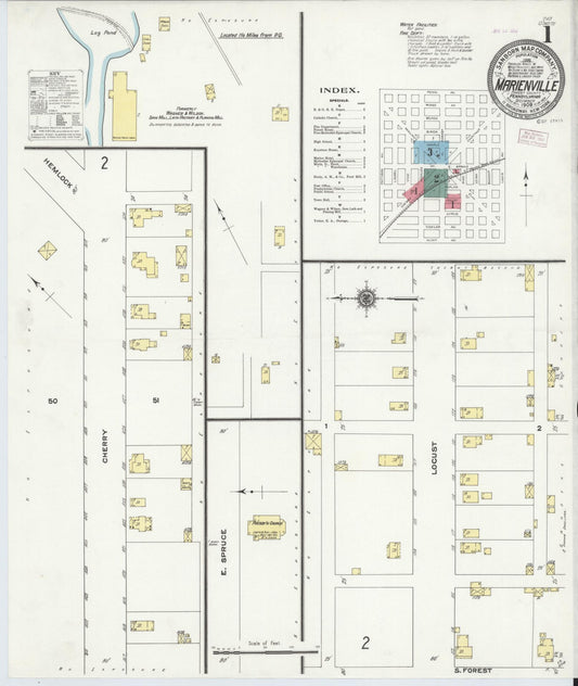 Sanborn Fire Insurance Map from Marienville, Forest County, Pennsylvania (1909), Sheet #0001 - Complete Map Set gallery image, historic Sanborn map, vintage wall art, Pennsylvania Pennsylvania