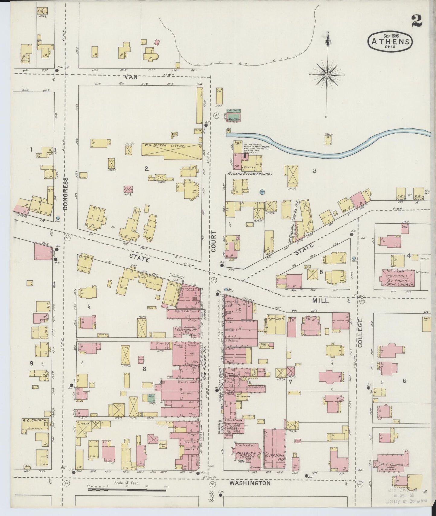 Sanborn Fire Insurance Map from Athens, Athens County, Ohio (1895), Sheet #0002 - Historic Sanborn Fire Insurance Map Print, vintage old map wall art, antique decor, genealogy gift, Ohio Ohio map