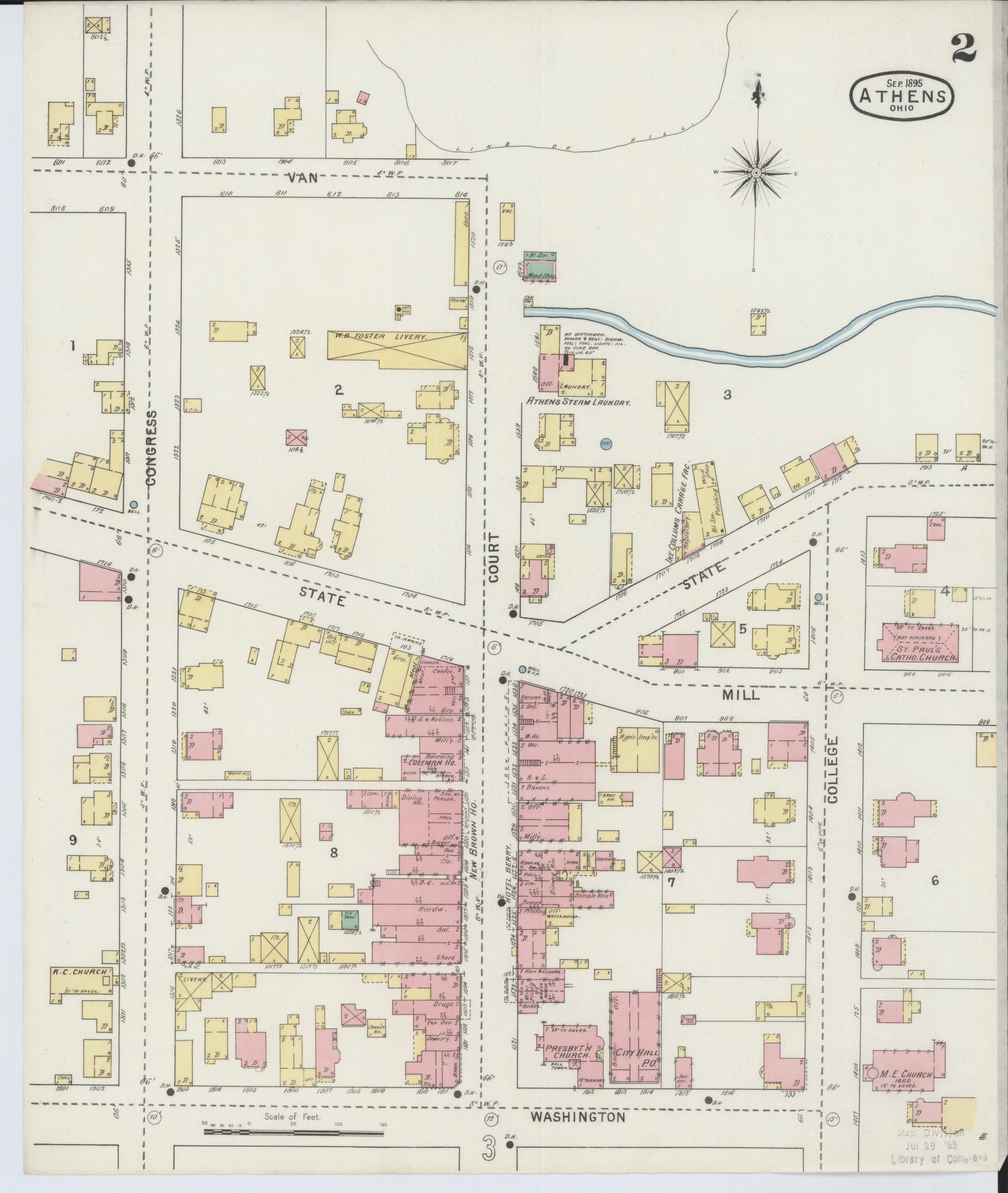 Sanborn Fire Insurance Map from Athens, Athens County, Ohio (1895), Sheet #0002 - Historic Sanborn Fire Insurance Map Print, vintage old map wall art, antique decor, genealogy gift, Ohio Ohio map