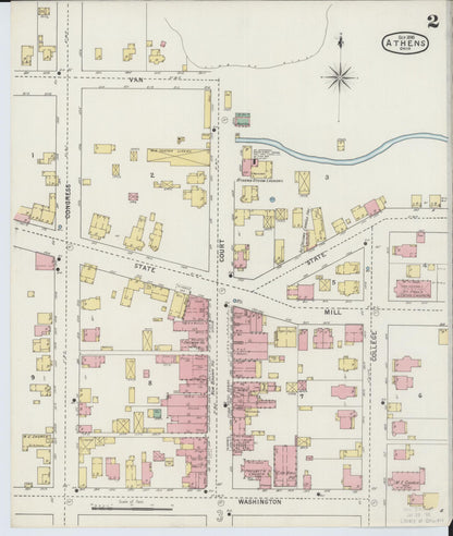 Sanborn Fire Insurance Map from Athens, Athens County, Ohio (1895), Sheet #0002 - Historic Sanborn Fire Insurance Map Print, vintage old map wall art, antique decor, genealogy gift, Ohio Ohio map