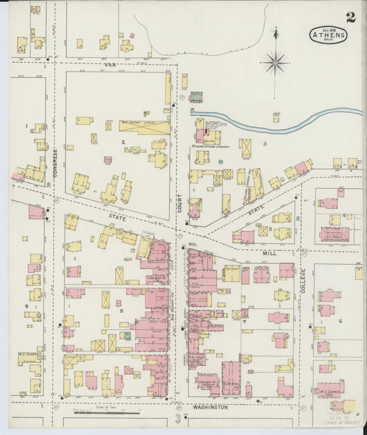 Sanborn Fire Insurance Map from Athens, Athens County, Ohio (1895), Sheet #0002 - Historic Sanborn Fire Insurance Map Print, vintage old map wall art, antique decor, genealogy gift, Ohio Ohio map