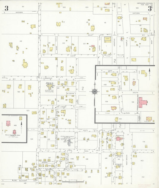 Sanborn Fire Insurance Map from Hernando, De Soto County, Mississippi (1936), Sheet #0003 - Historic Sanborn Fire Insurance Map Print, vintage old map wall art, antique decor, genealogy gift, Mississippi Mississippi map