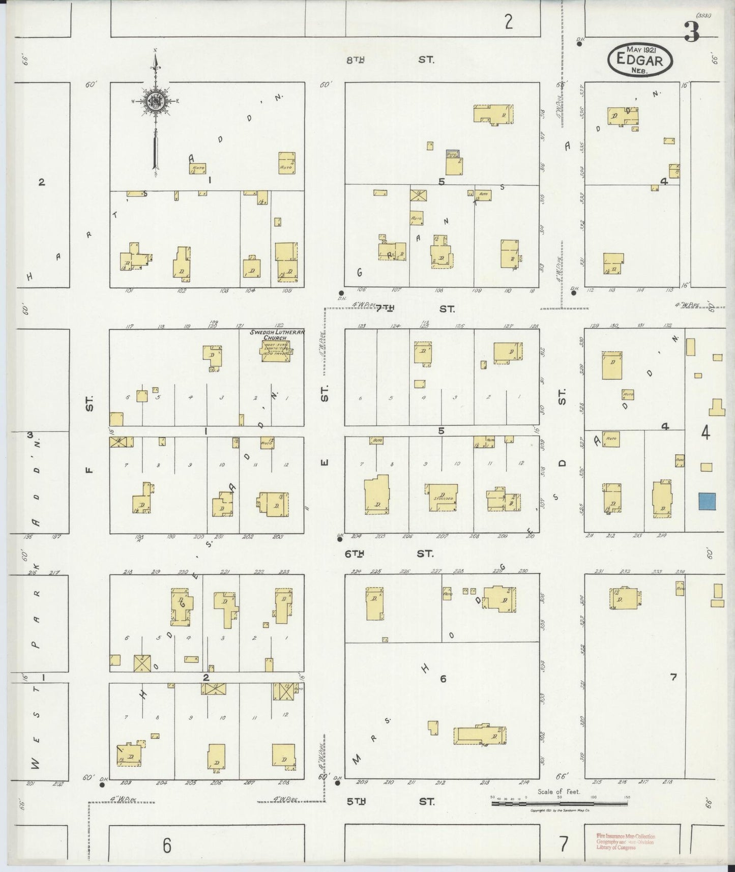 Sanborn Fire Insurance Map from Edgar, Clay County, Nebraska (1921), Sheet #0003 - Complete Map Set gallery image, historic Sanborn map, vintage wall art, Nebraska Nebraska