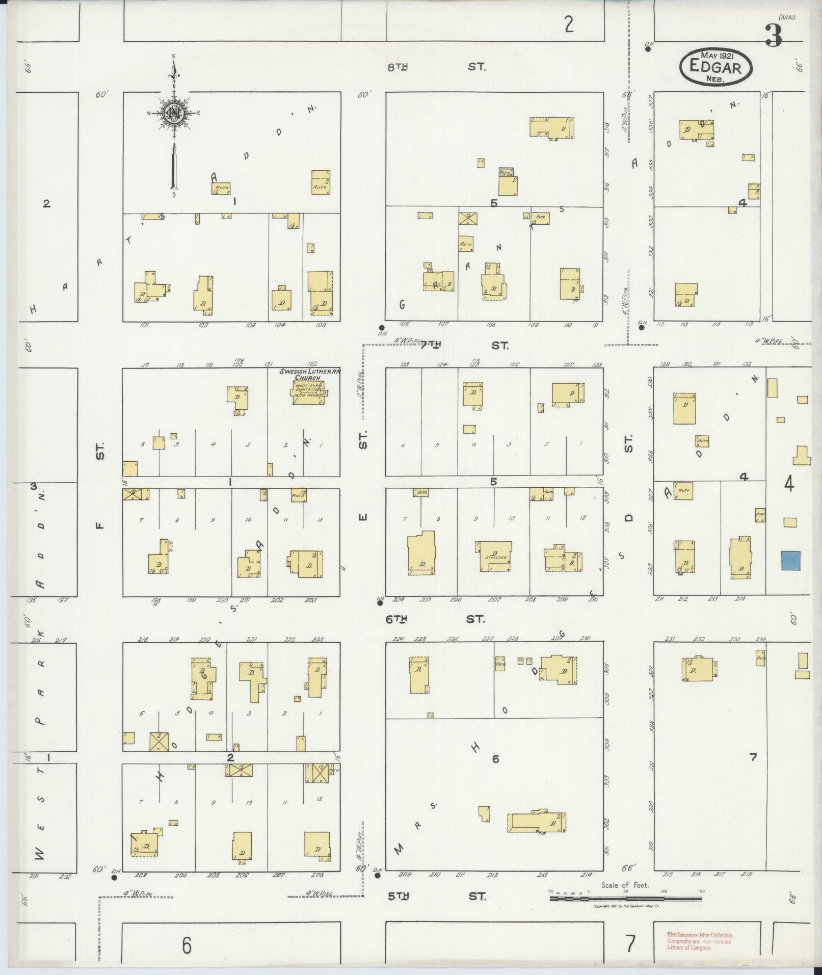 Sanborn Fire Insurance Map from Edgar, Clay County, Nebraska (1921), Sheet #0003 - Complete Map Set gallery image, historic Sanborn map, vintage wall art, Nebraska Nebraska