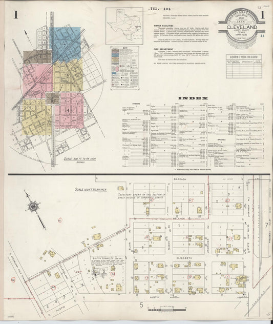 Sanborn Fire Insurance Map from Cleveland, Liberty County, Texas (1939), Sheet #0001 - Complete Map Set gallery image, historic Sanborn map, vintage wall art, Texas Texas