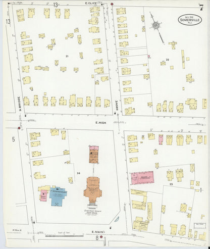 Sanborn Fire Insurance Map from Somerville, Somerset County, New Jersey (1910), Sheet #0007 - Historic Sanborn Fire Insurance Map Print, vintage old map wall art, antique decor, genealogy gift, New Jersey New Jersey map