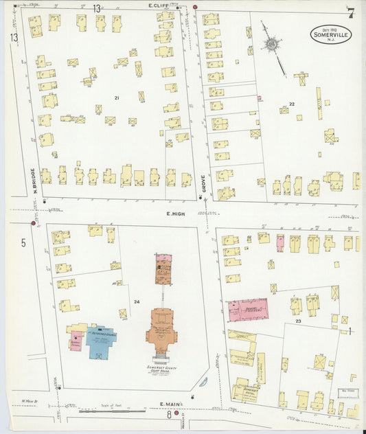 Sanborn Fire Insurance Map from Somerville, Somerset County, New Jersey (1910), Sheet #0007 - Historic Sanborn Fire Insurance Map Print, vintage old map wall art, antique decor, genealogy gift, New Jersey New Jersey map